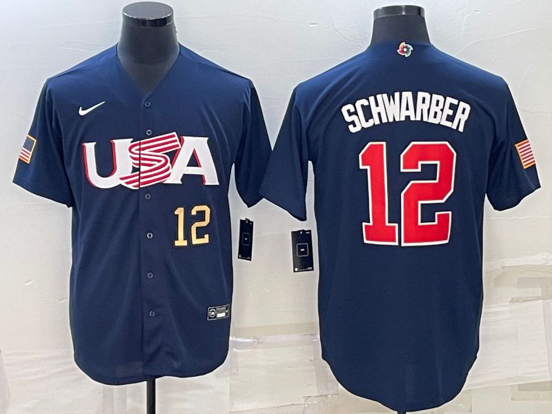 Men 2023 World Cub USA #12 Schwarber Blue Nike MLB Jersey4->more jerseys->MLB Jersey